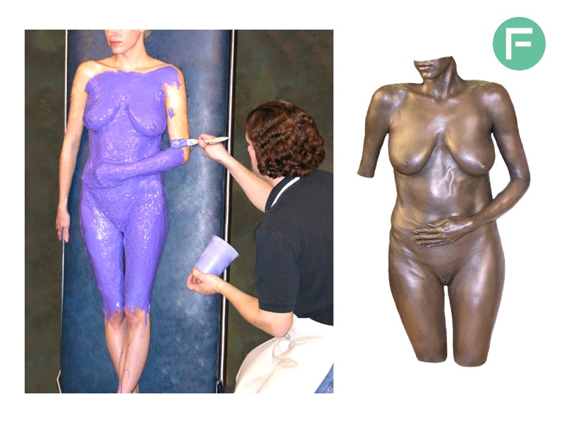 Calco di un intero corpo femminile realizzato con il silicone Body Double Standard e poi riprodotto con il gesso Matrix Dryve e le polveri Cast Magic