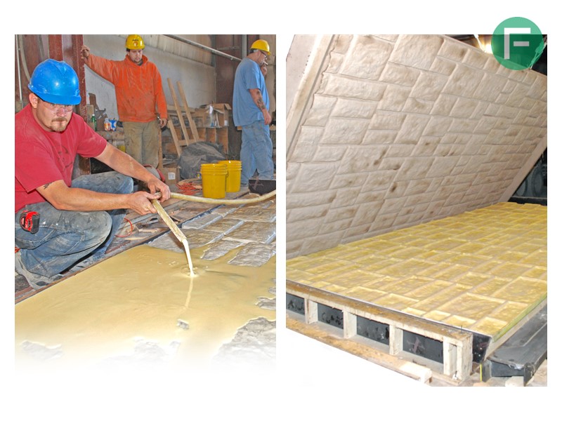 J.R. SLAW ha realizzato questi pannelli prefabbricati in cemento colandoli in stampi fatti con la gomma poliuretanica Vytaflex 60